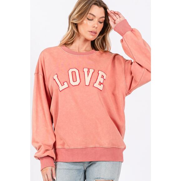 SAGE + FIG LOVE Path Applique Drop Shoulder Long Sleeves Sweatshirt | Orange - Picture 4 of 6